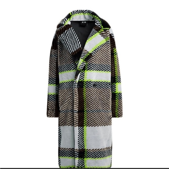 Adidas Ivy park Halls of Ivy plaid faux fur trench coat jacket - Picture 5 of 14